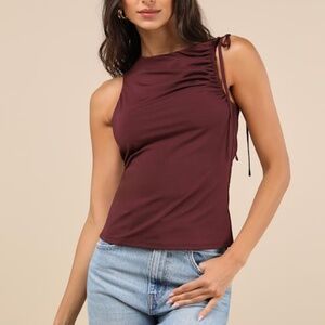 Total Finesse Dark Plum Purple Asymmetrical Tie-Strap Tank Top